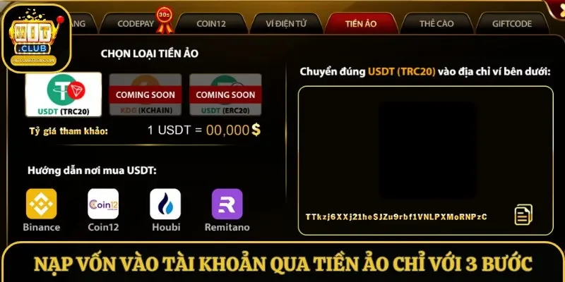 Nạp vốn vào tài khoản qua tiền ảo chỉ với 3 bước Nạp vốn vào tài khoản qua tiền ảo chỉ với 3 bước