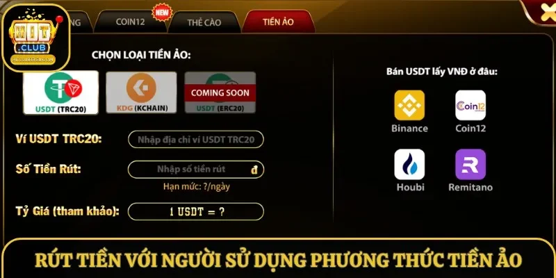 Rút tiền với người sử dụng phương thức tiền ảo Rút tiền với người sử dụng phương thức tiền ảo